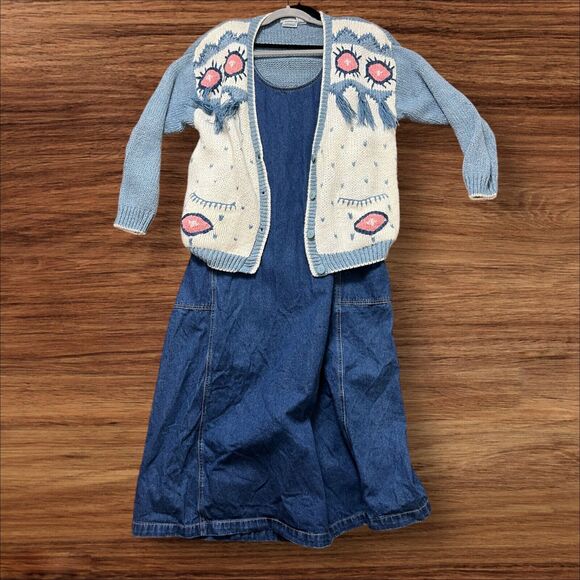 Vintage 80s Cabin Creek Boho Western Grannycore Blue White Cardigan Medium - Picture 4 of 9
